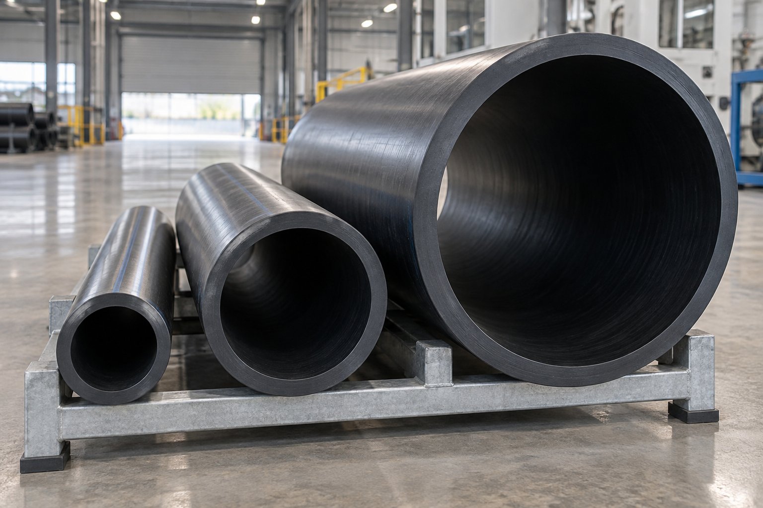 range of pipe diameters from small bore tubing to large diameter infrastructure pipe produced by scaled extrusion systems