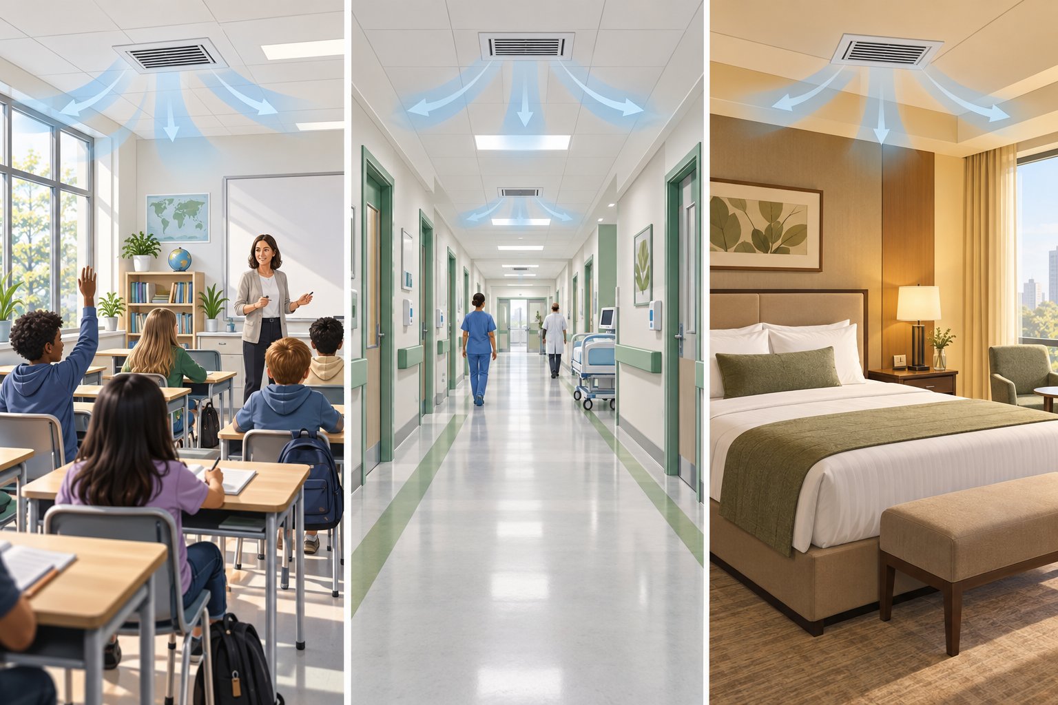 ventilation strategies vary across classrooms healthcare facilities and hotel guest rooms