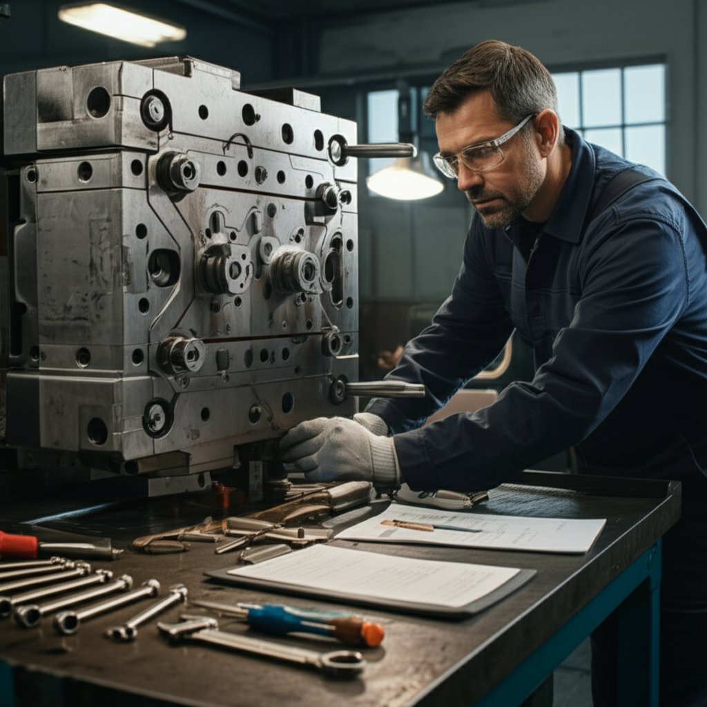 preventive maintenance being performed on a metal stamping die