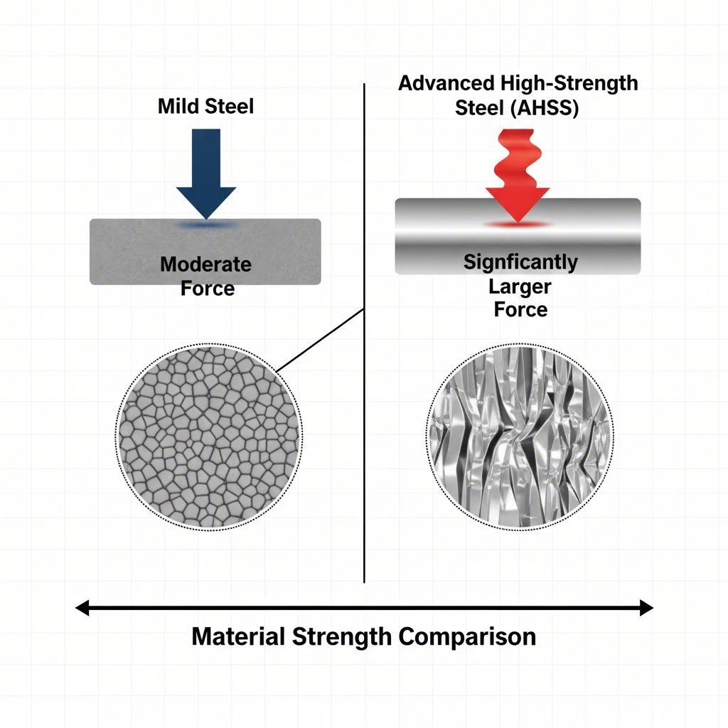 Comparison of shear force requirements for Mild Steel vs. AHSS