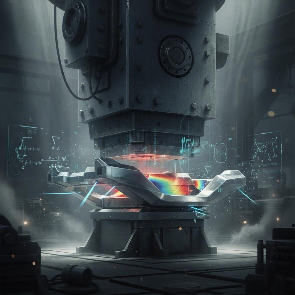 Press tonnage calculation concept with force vectors and stress maps