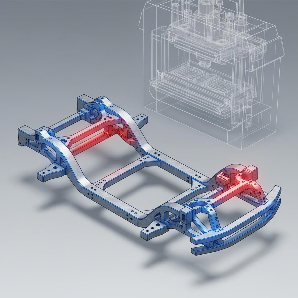 Color coded automotive chassis illustration showing HSLA and UHSS application zones