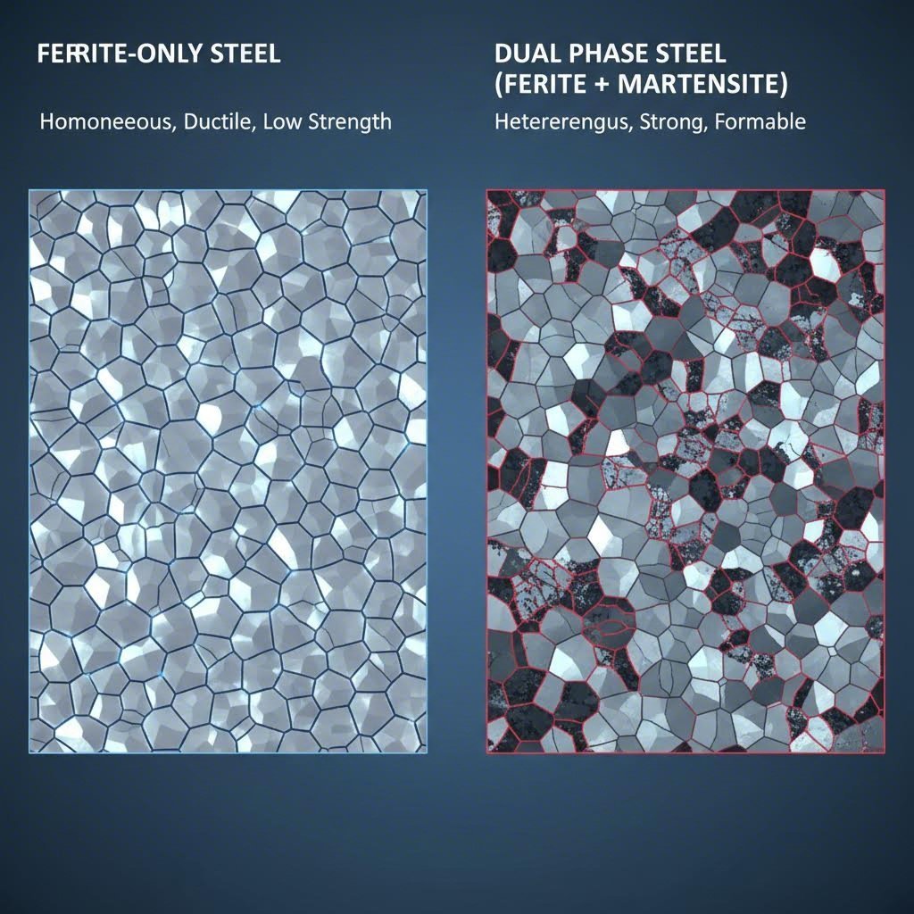 Microstructure comparison between standard ferrite steel and Dual Phase AHSS
