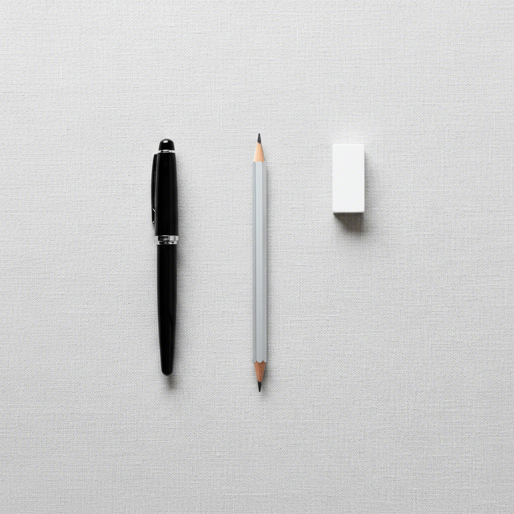 a curated collection of essential minimalist pencil pouch contents on a simple background