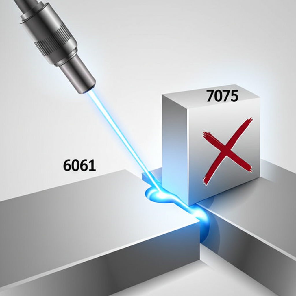 diagram illustrating the excellent weldability of 6061 aluminum versus the challenges of welding 7075