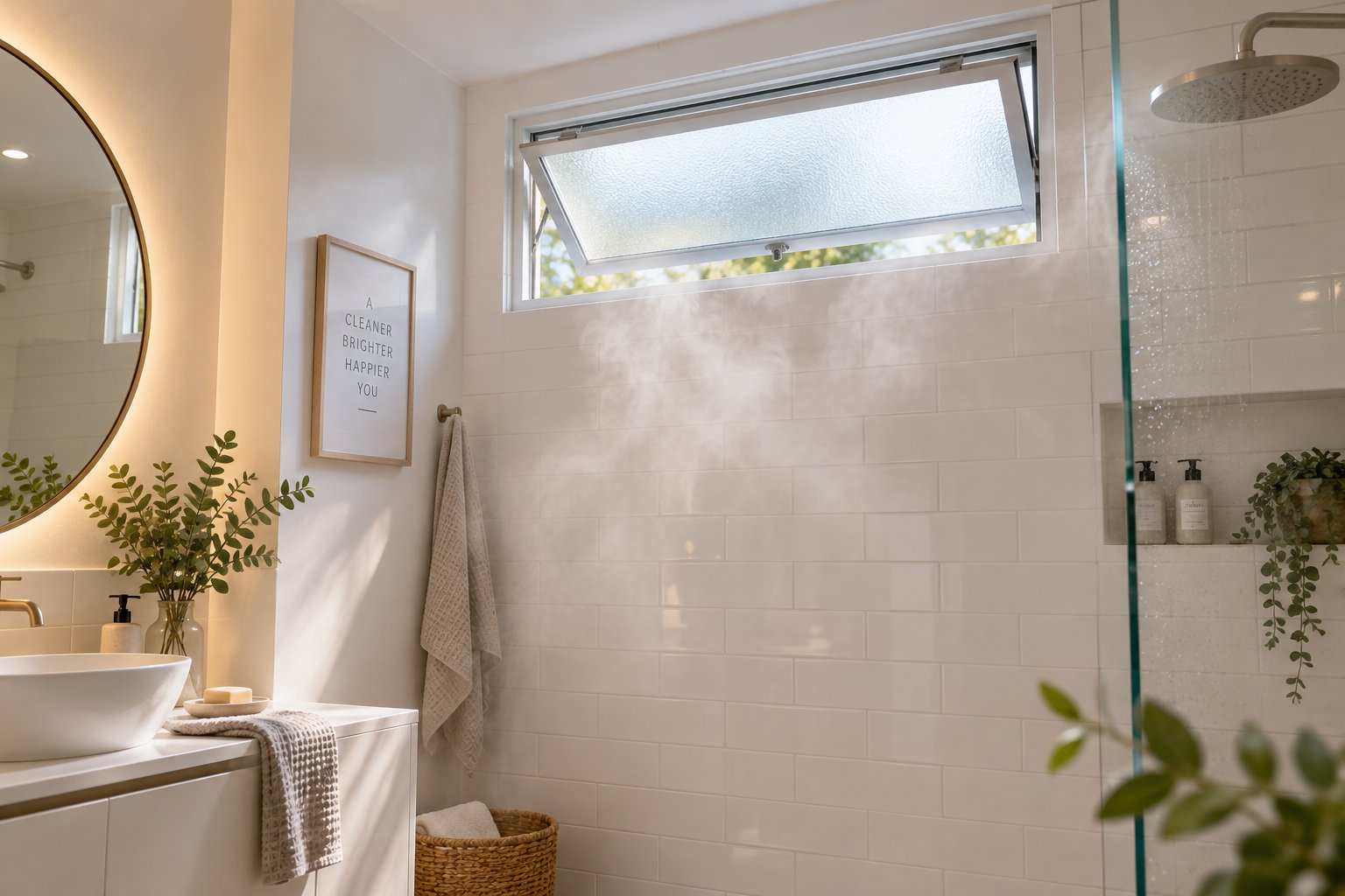 a bathroom window vent channels humid air out to prevent mold and moisture damage