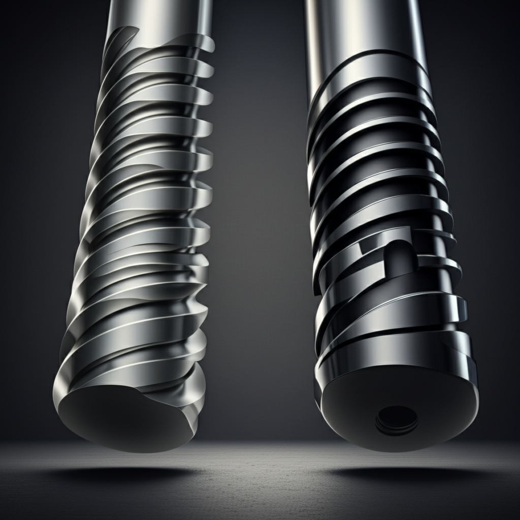 conceptual comparison of rolled threads versus cut threads on metal rods