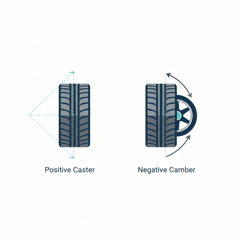 diagram explaining caster and camber suspension alignment angles