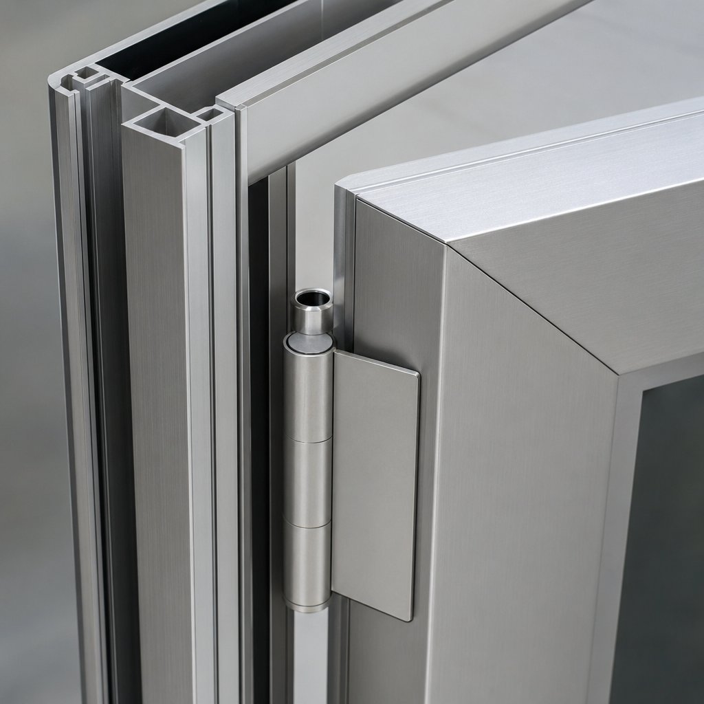 checking hinge fit on an aluminium door frame and profile system