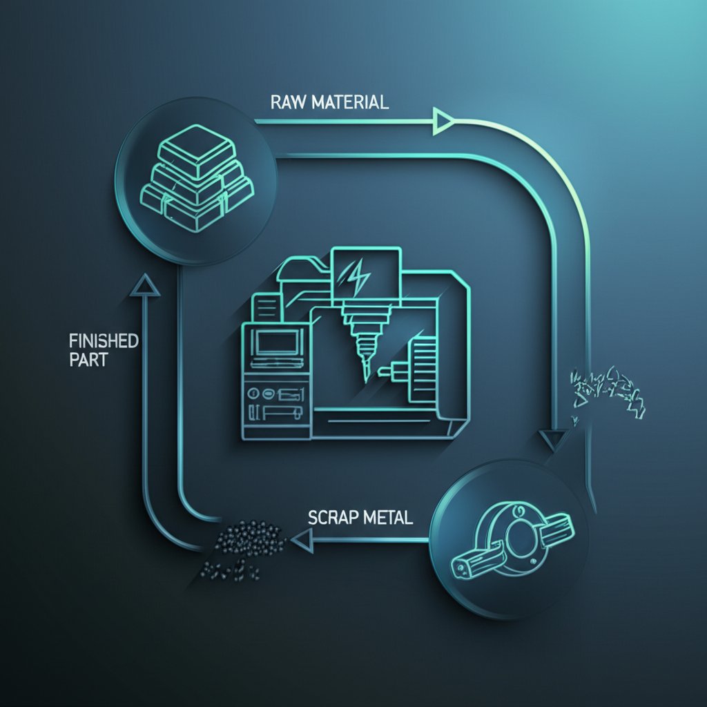 a visual representation of waste reduction and recycling in a cnc workflow
