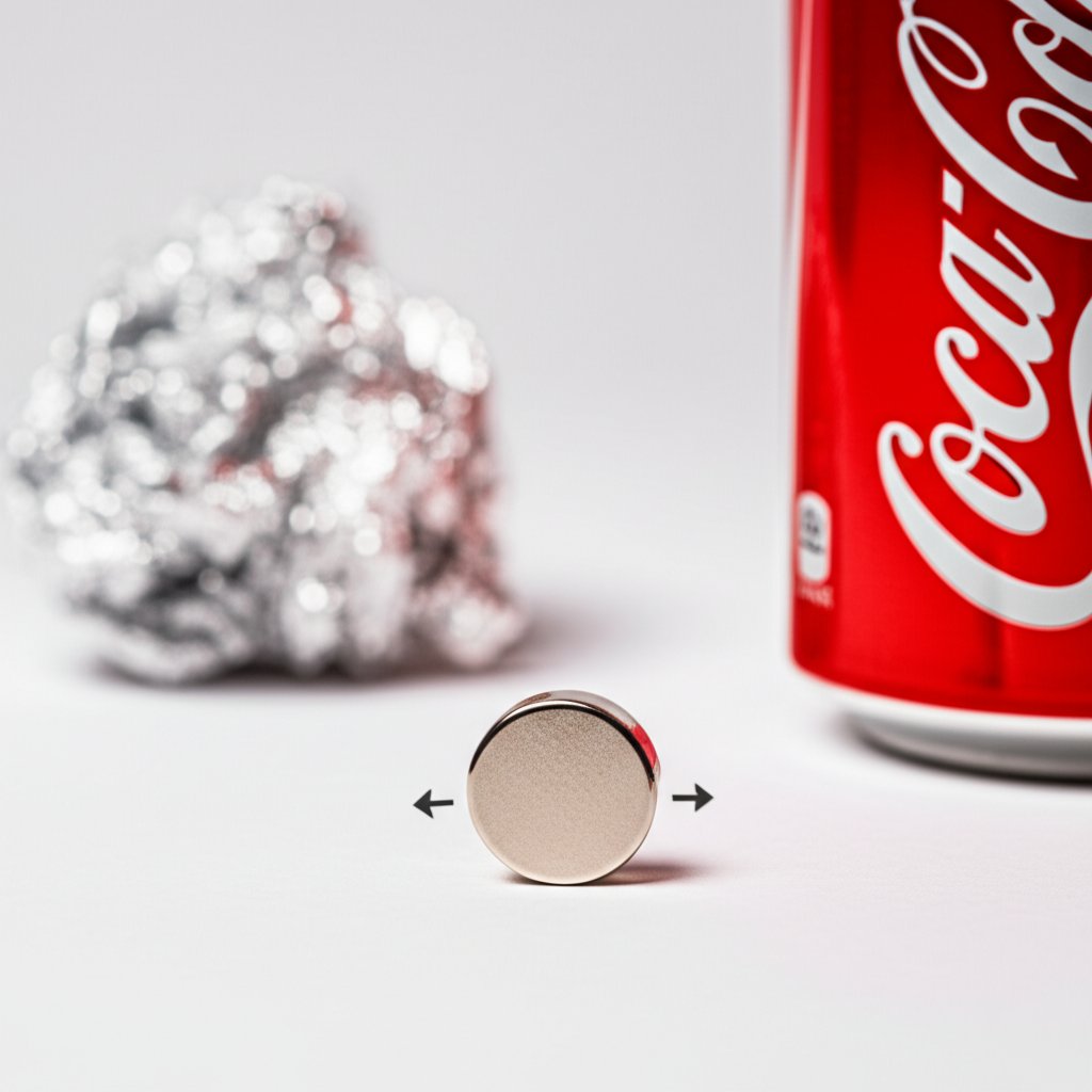 a magnet placed near aluminum foil and a soda can shows no attraction highlighting aluminum's non magnetic properties