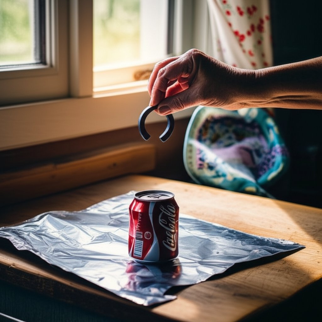 testing aluminum foil and a soda can with a magnet shows no magnetic attraction in household items