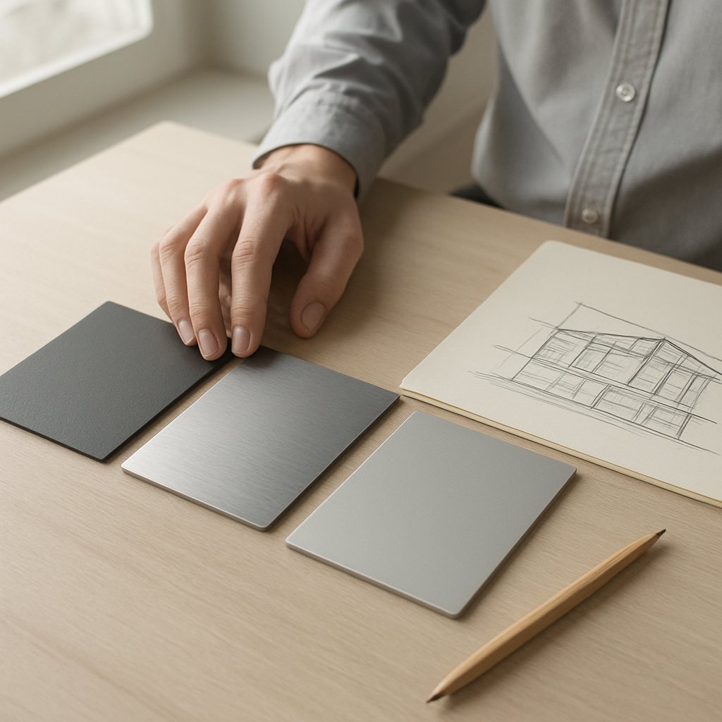architect reviewing aluminum finish samples