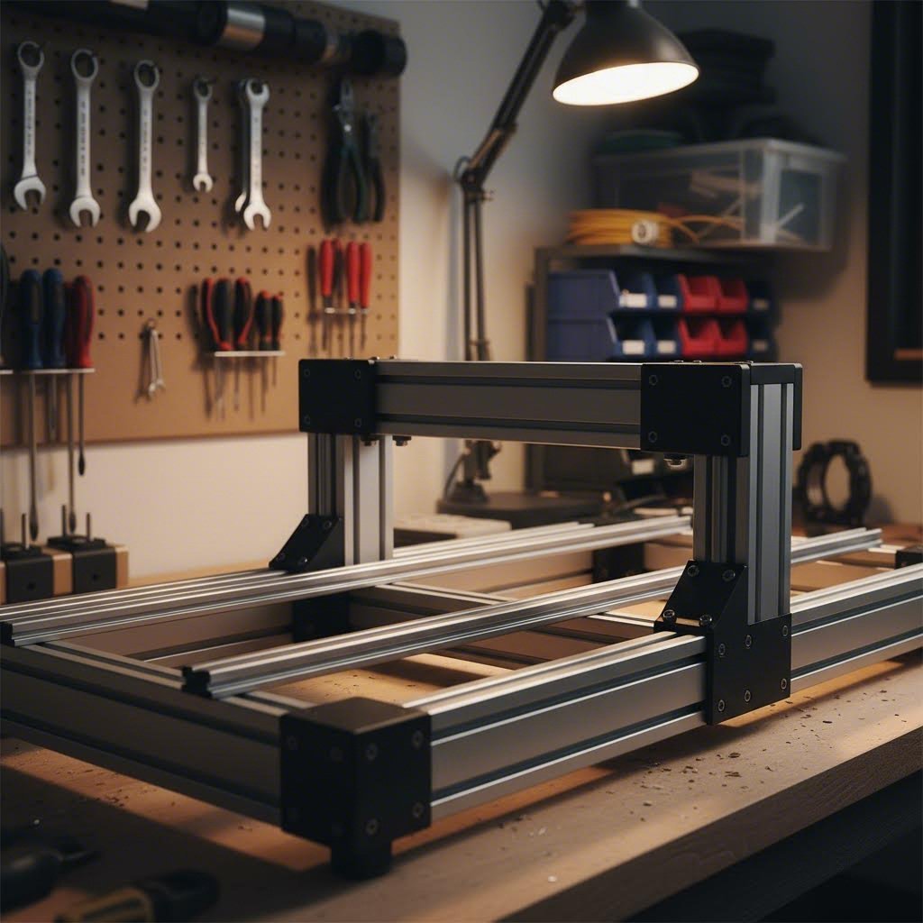 diy cnc machine constructed using aluminum t slot extrusion frame components