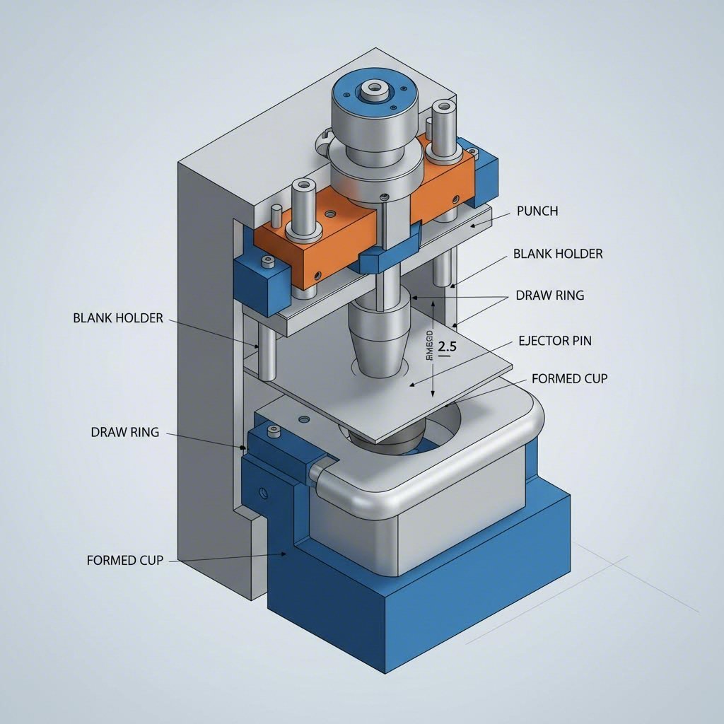 Deep drawing clearance requirements showing the 2.5x rule