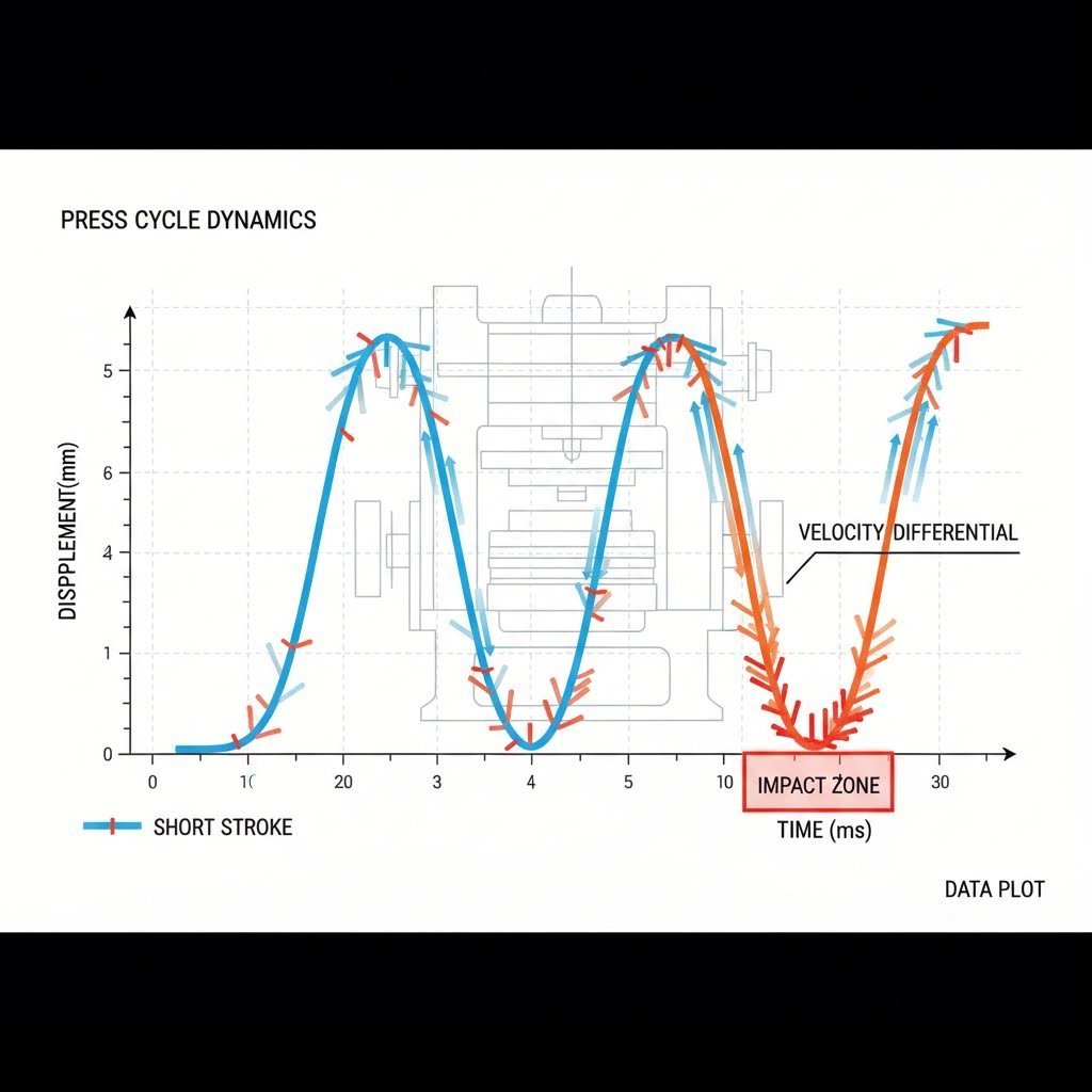 Press stroke velocity comparison diagram showing impact zones