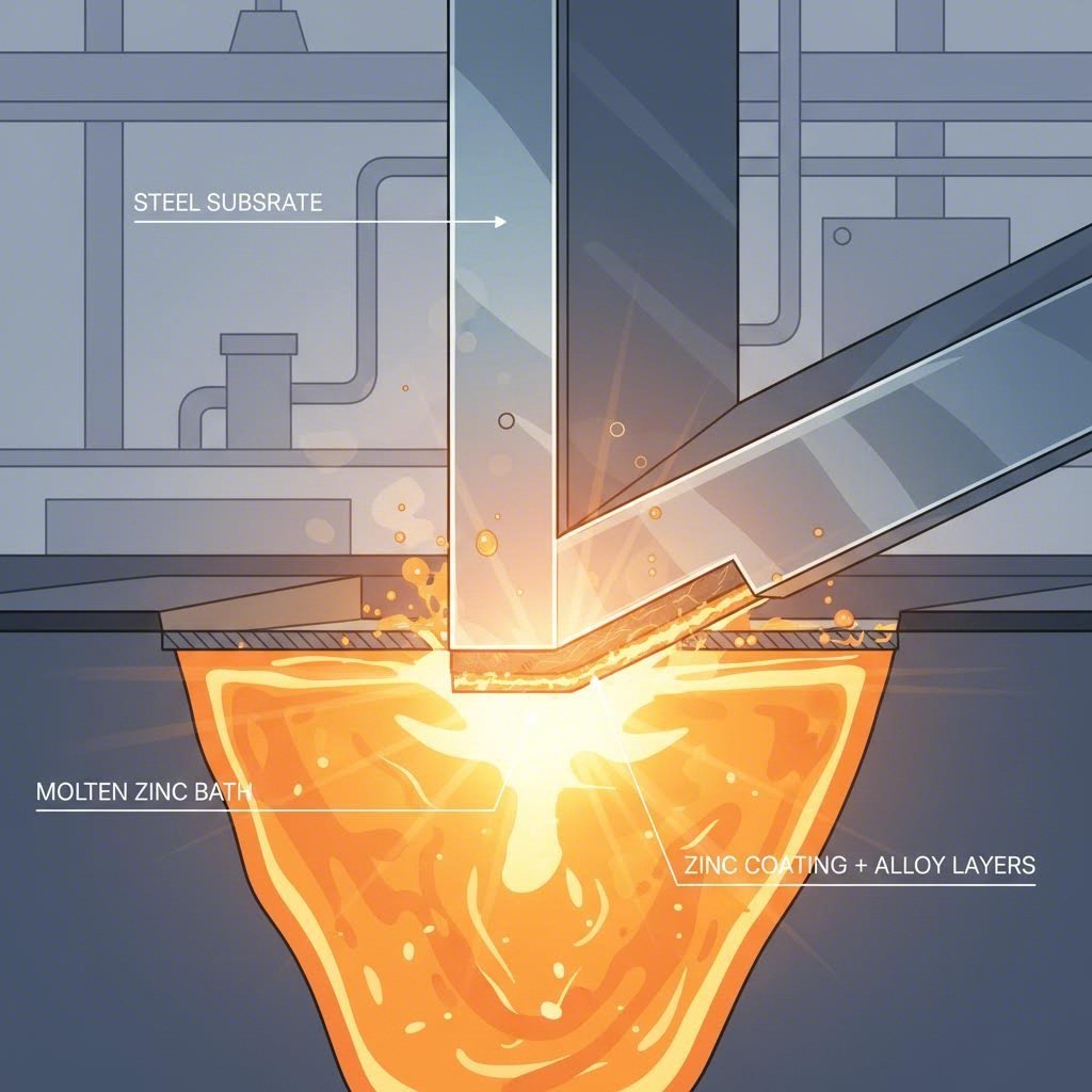 hot dip galvanizing process where steel meets molten zinc