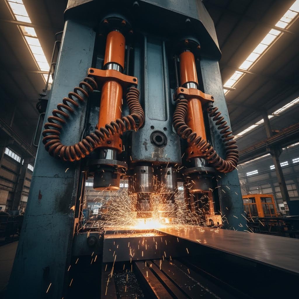 precision die forming press transforming sheet metal into complex components