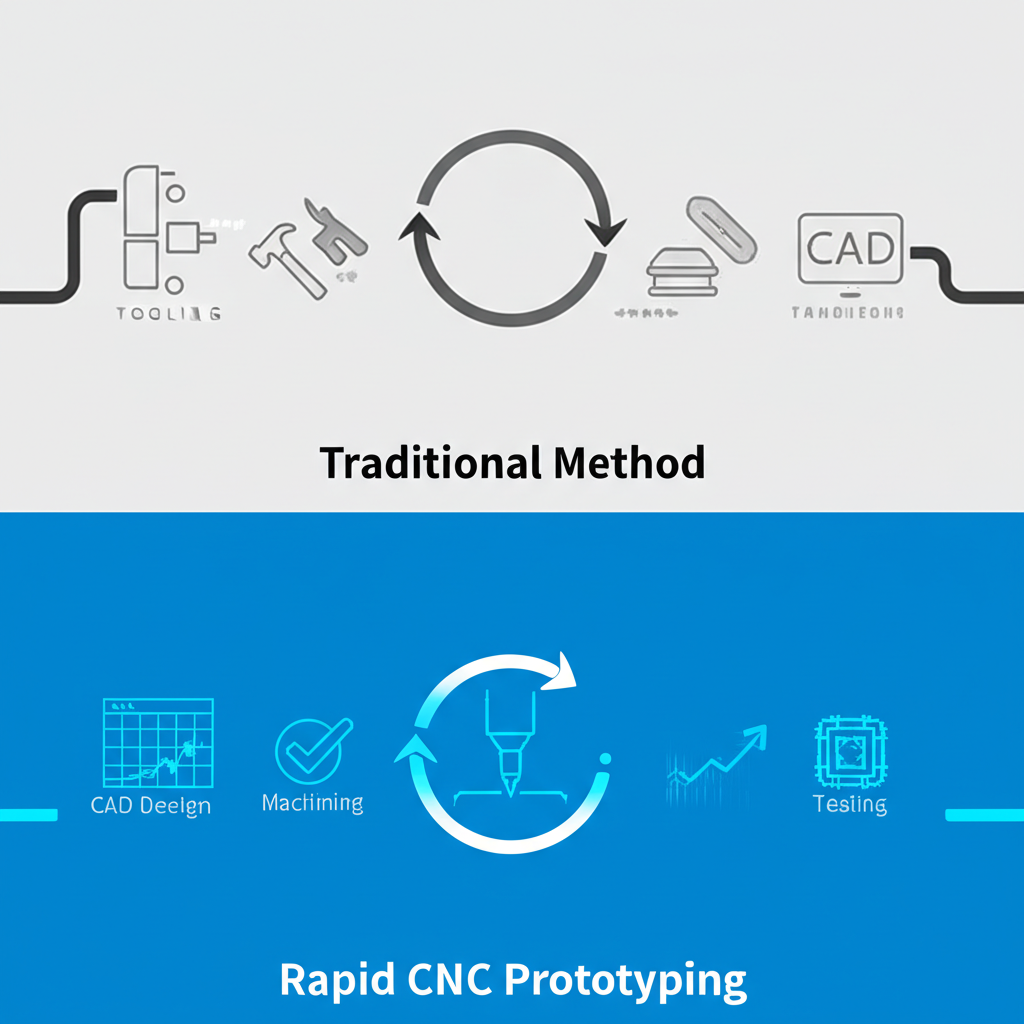 a diagram comparing the slow traditional manufacturing timeline to the fast iterative cycle of rapid cnc prototyping