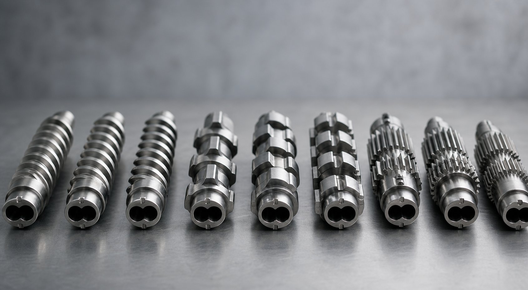modular screw elements including conveying flights kneading blocks and mixing elements for twin screw extruders
