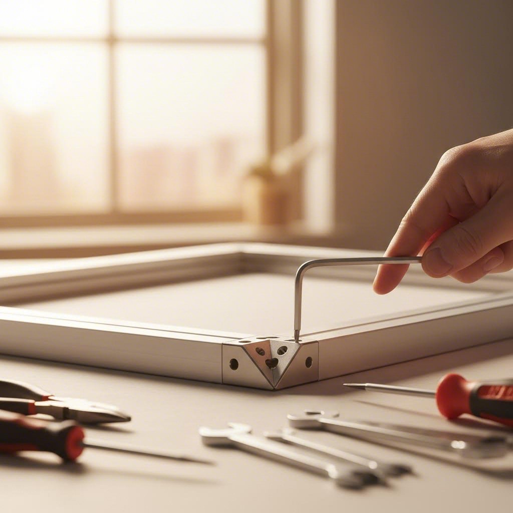 aluminum lightbox frame corner assembly with precision connector hardware