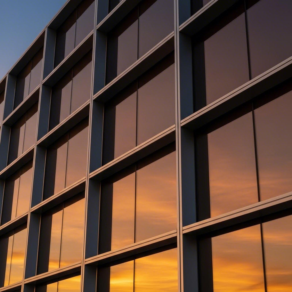 architectural aluminum channel profiles forming modern curtain wall framing system