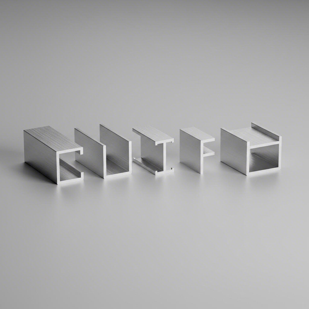 five standard aluminum channel profiles c u t f and hat channel cross sections