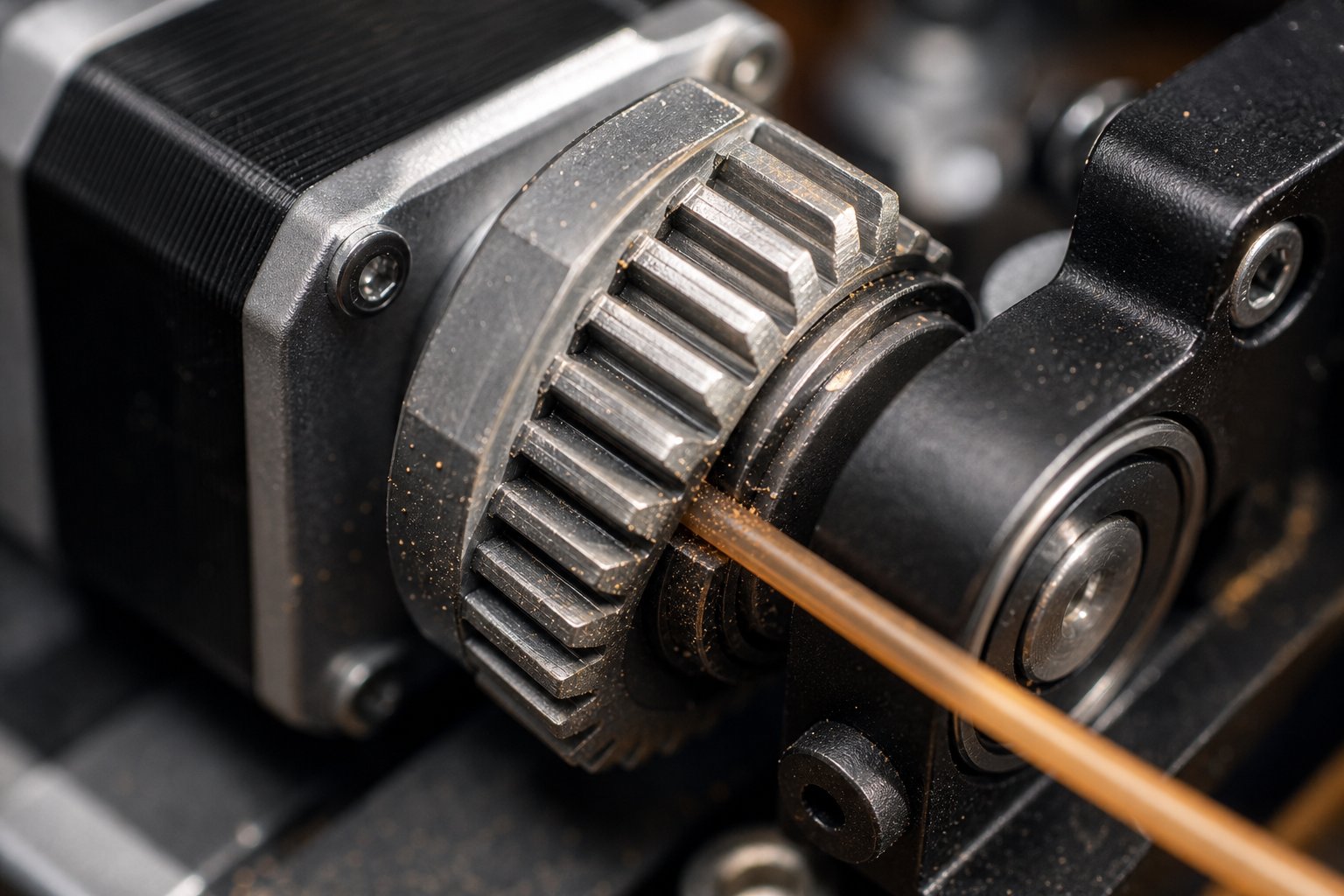 drive gear condition and idler tension are the two most common mechanical factors behind filament grinding and feeding failures