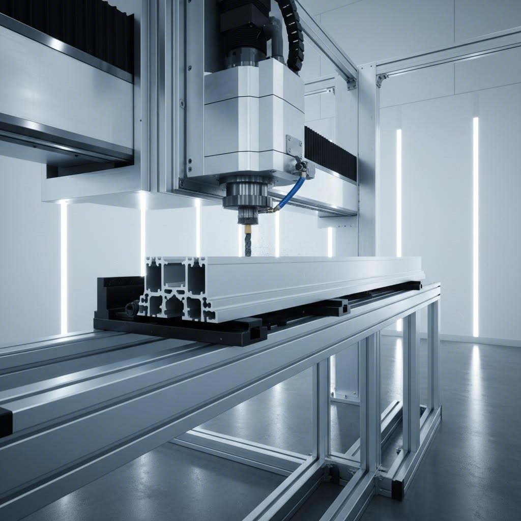 cnc machining center performing secondary operations on custom aluminum extrusions