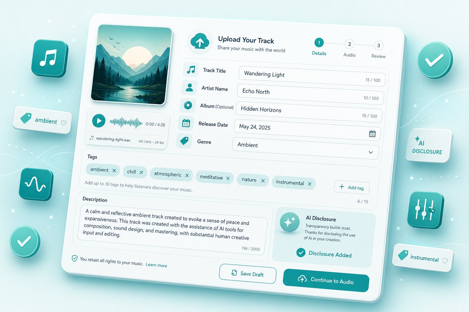 pengungkapan ai yang tepat melalui metadata trek dan tag melindungi kreator dari pelanggaran kebijakan