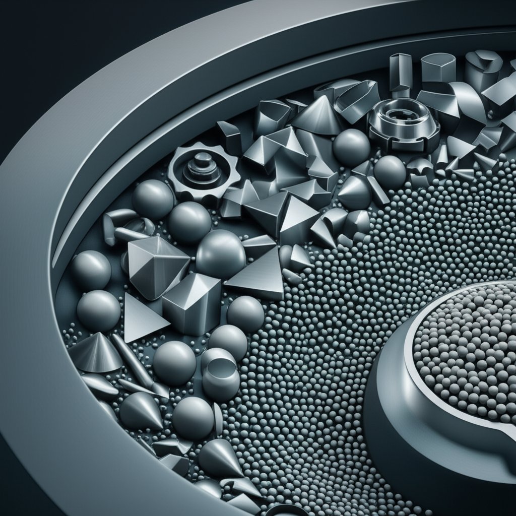an illustration of different types of media used in vibratory finishing equipment