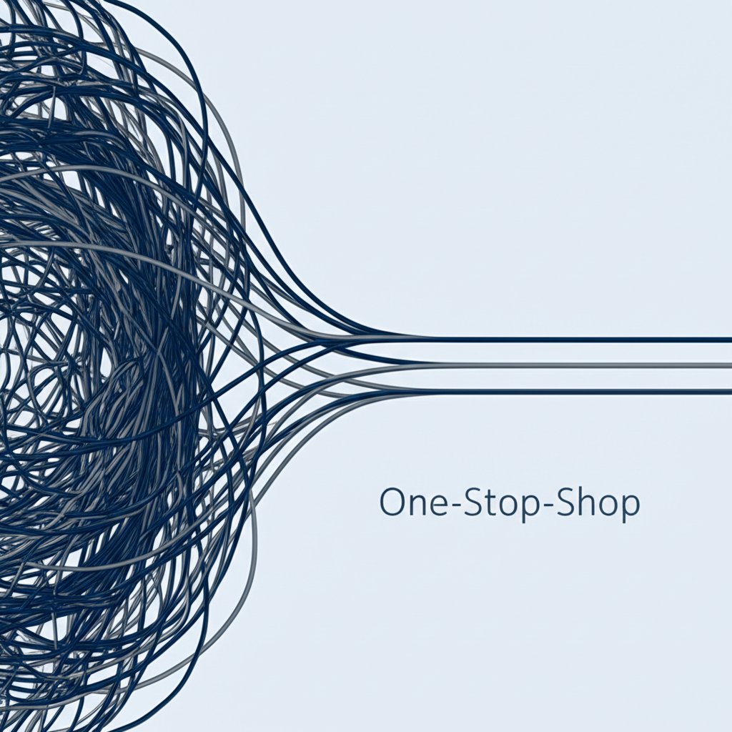 conceptual diagram showing how a one stop shop simplifies complex project workflows