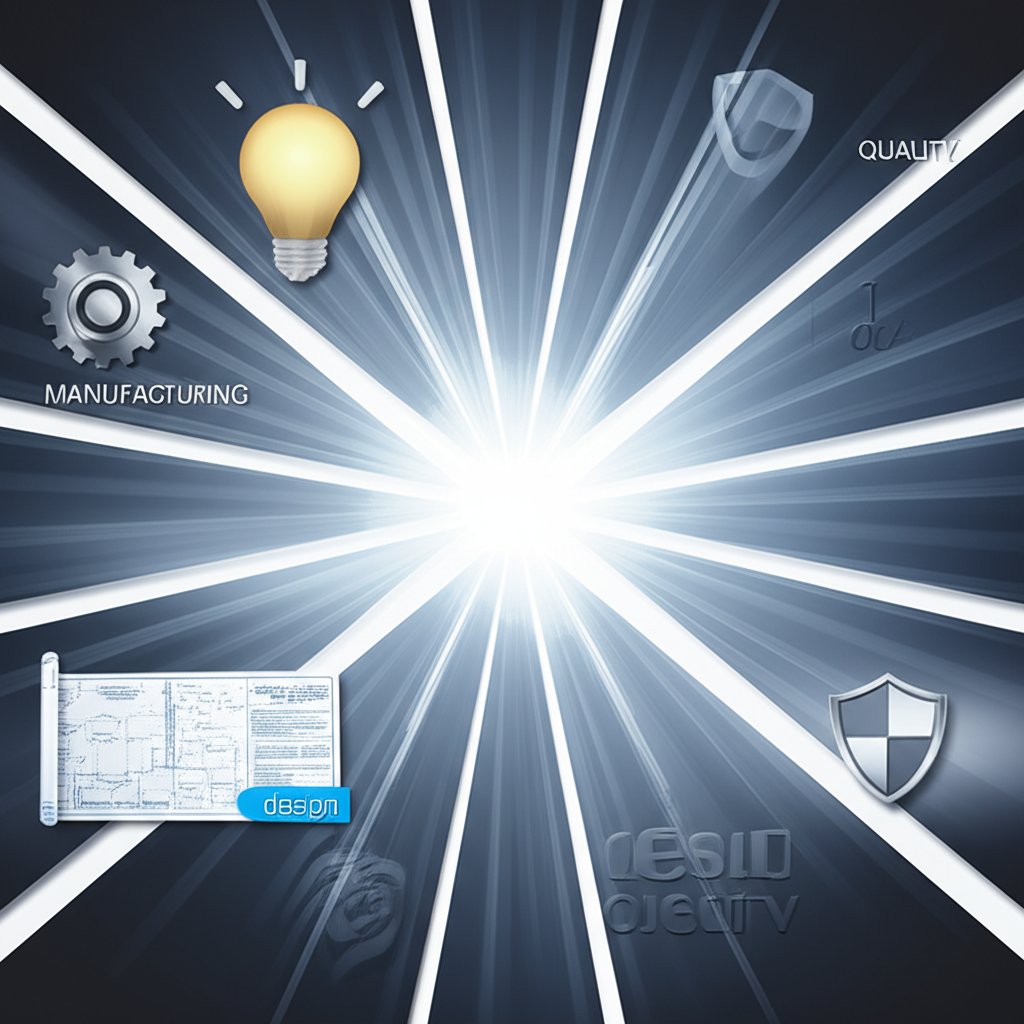 visual metaphor of a centralized model integrating all phases of project management