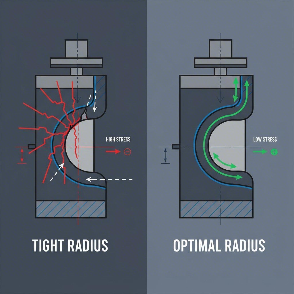 Comparison of die entry radius effects on material flow and defect formation
