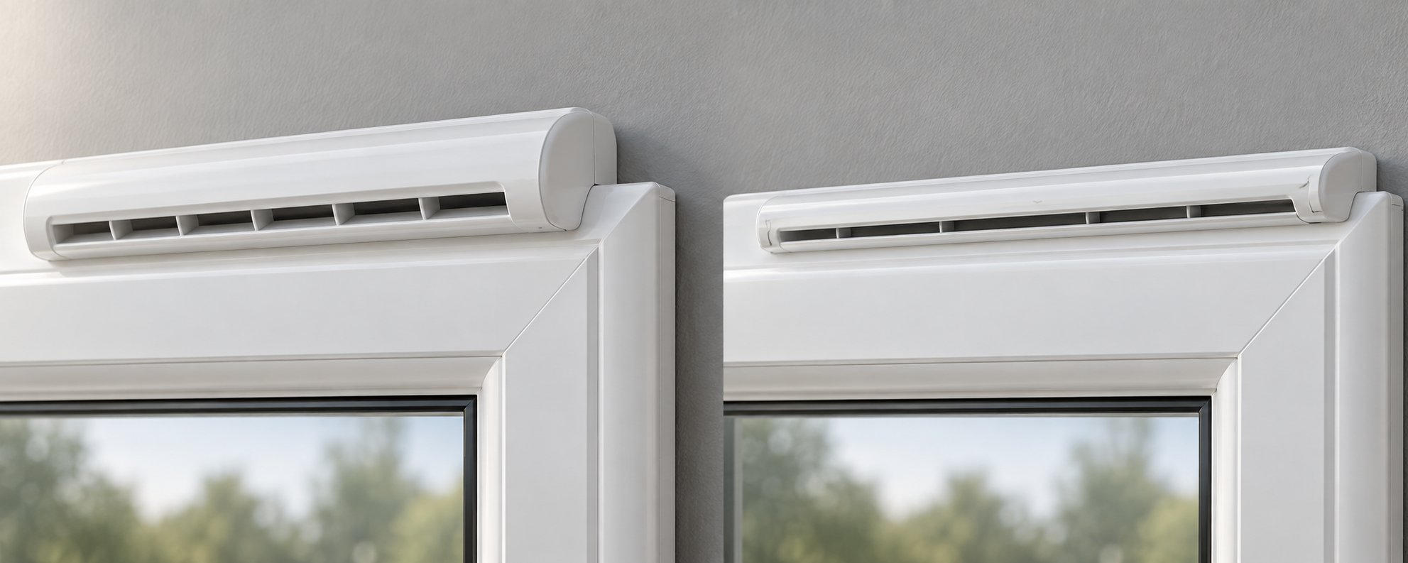 side by side view showing the visual profile difference between a standard trickle vent and a slimline model on a upvc window frame