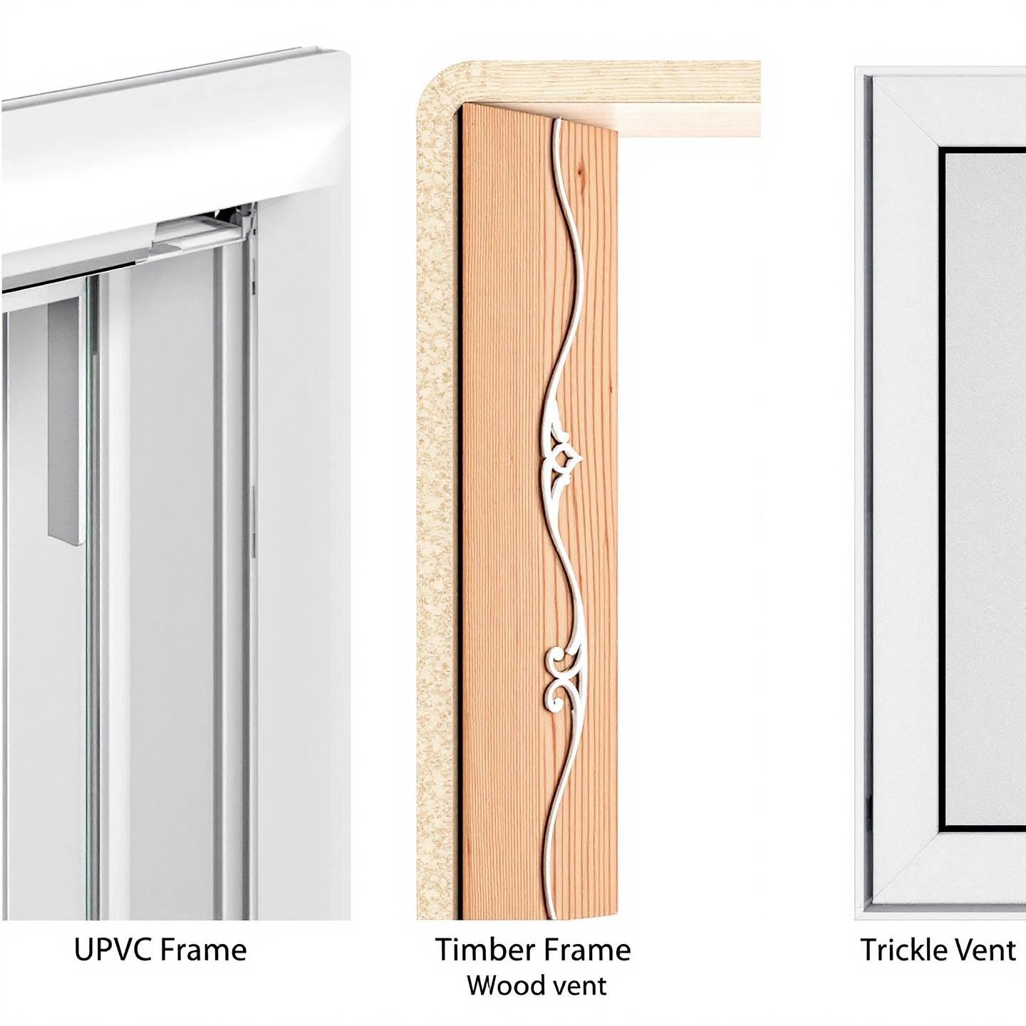 different window frame materials with their matching trickle vents