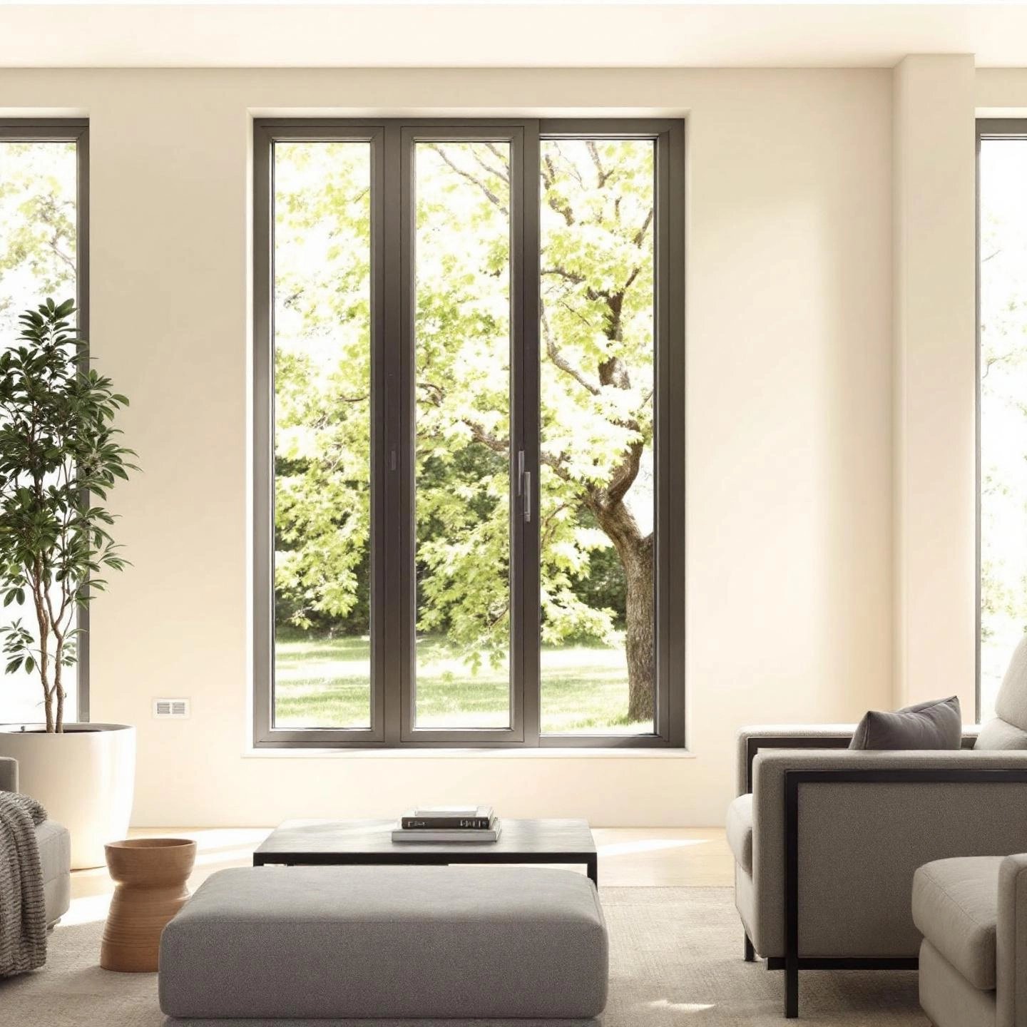 a modern living space featuring a window air vent for optimal indoor air quality