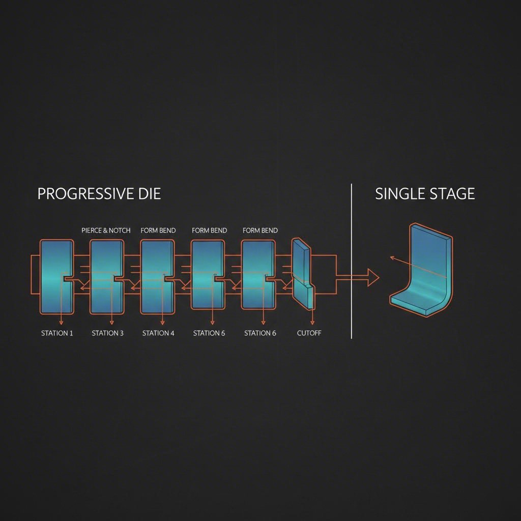 progressive die strip layout versus single stage stamping process