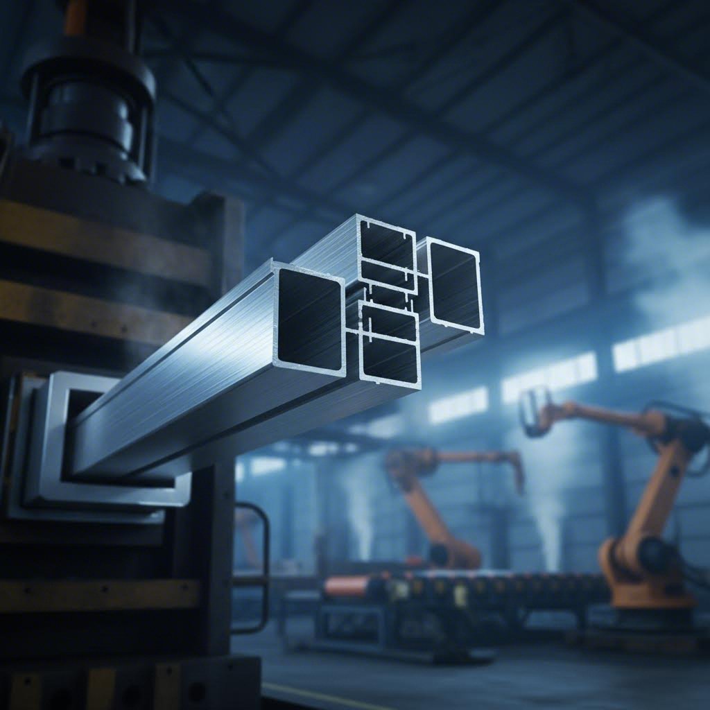 precision aluminum extrusion emerging from industrial press with tight dimensional tolerances