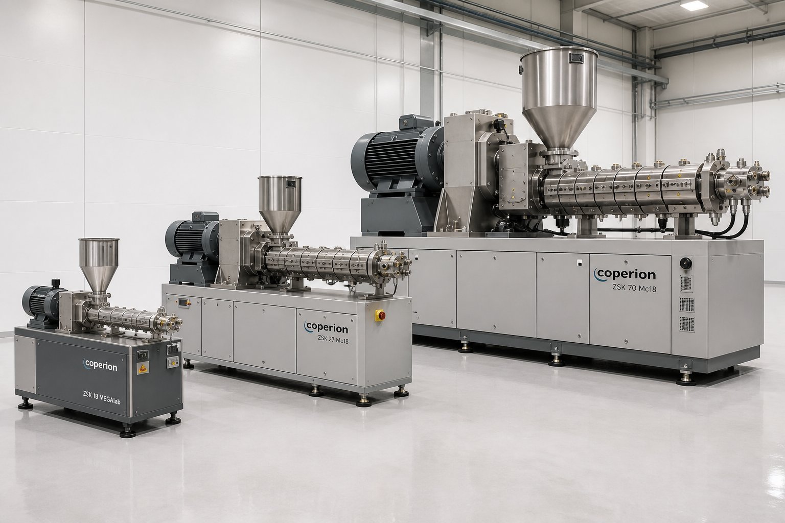size comparison of lab scale pilot scale and production scale twin screw extruders