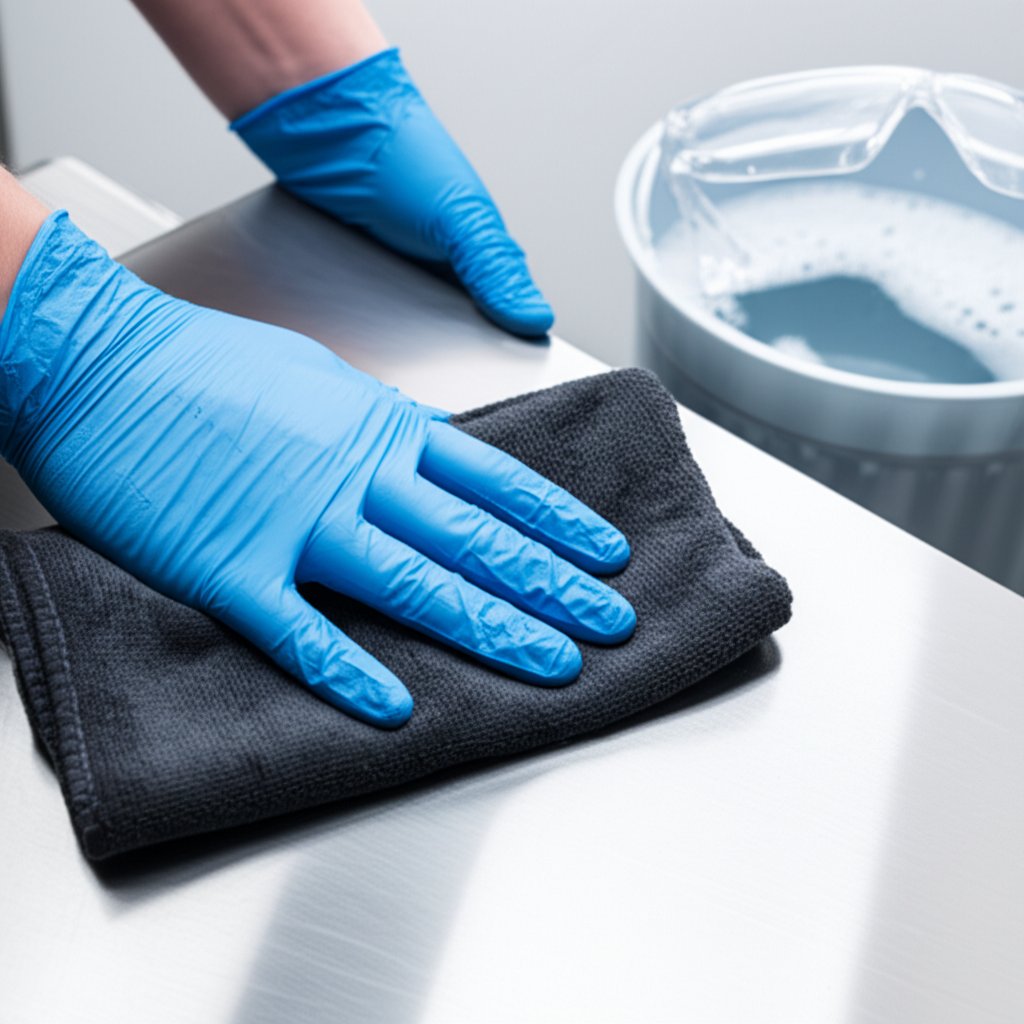 safe prewash of aluminum using gentle tools and protective gear