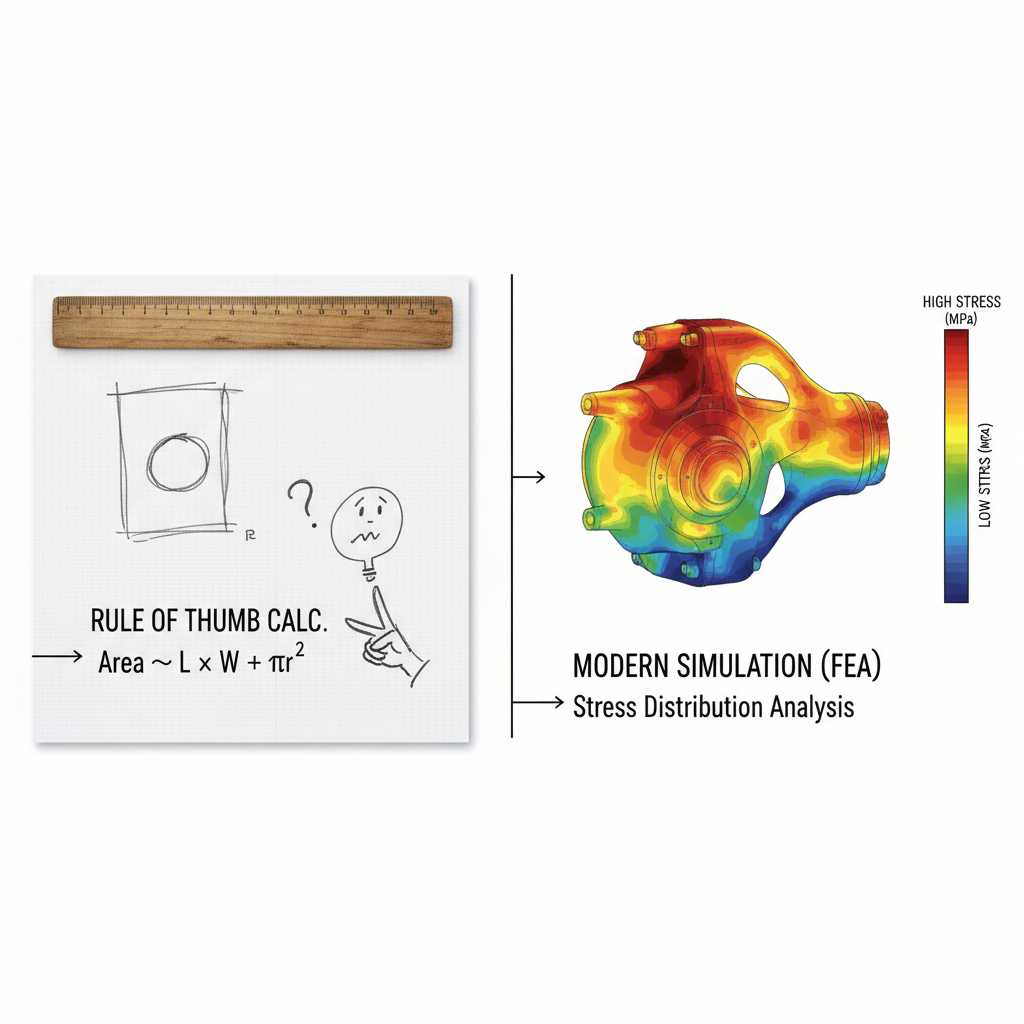 a visual comparison of basic tonnage calculation versus advanced fea simulation