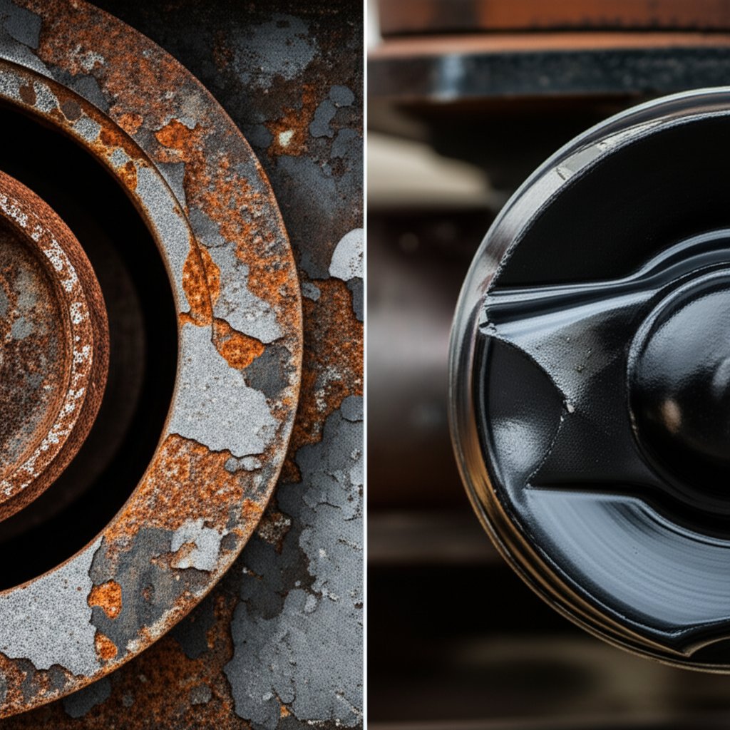 comparison of an untreated worn part versus a part protected by a surface coating