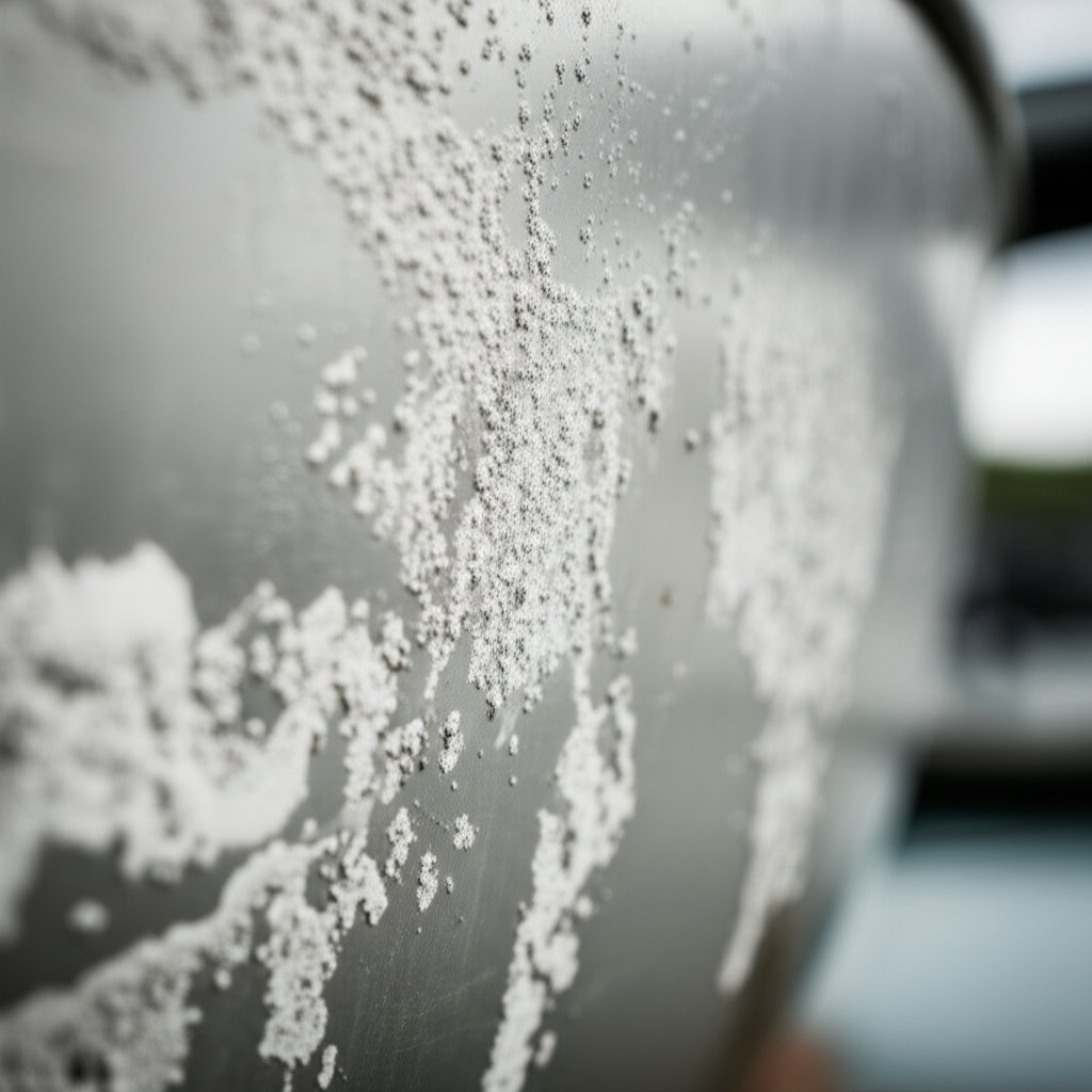 aluminum surface showing the difference between clean metal and areas affected by corrosion