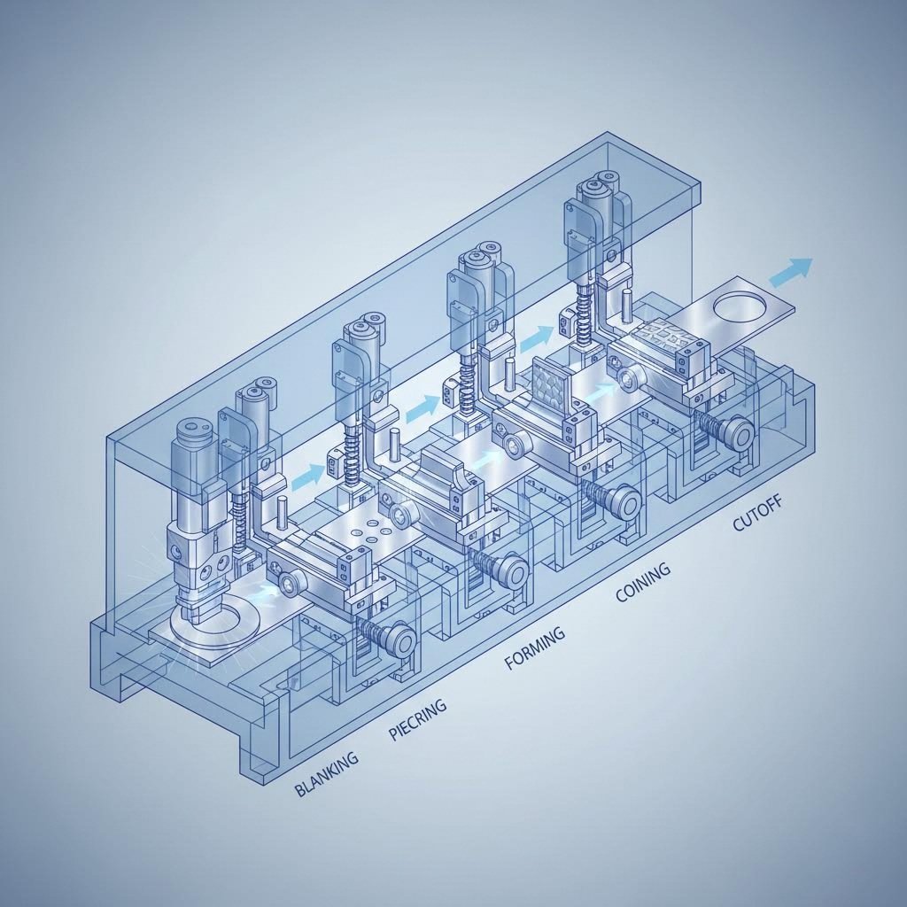 progressive dies arrange multiple forming stations in sequence for high volume production