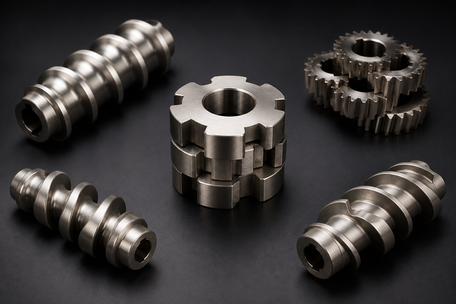 individual screw element types used in twin screw extruders including conveying kneading mixing and reverse elements