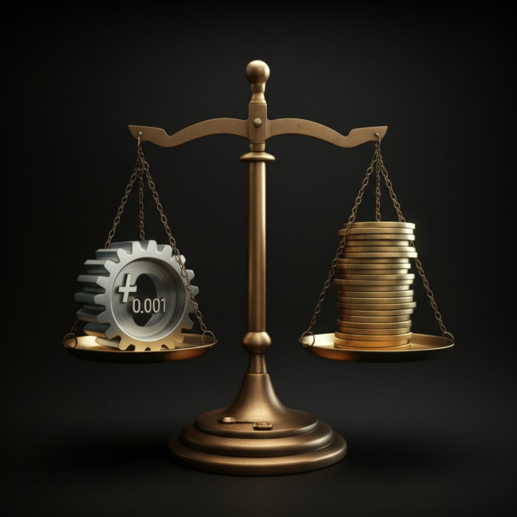 a scale balancing precision engineering with cost symbolizing the impact of tight tolerances