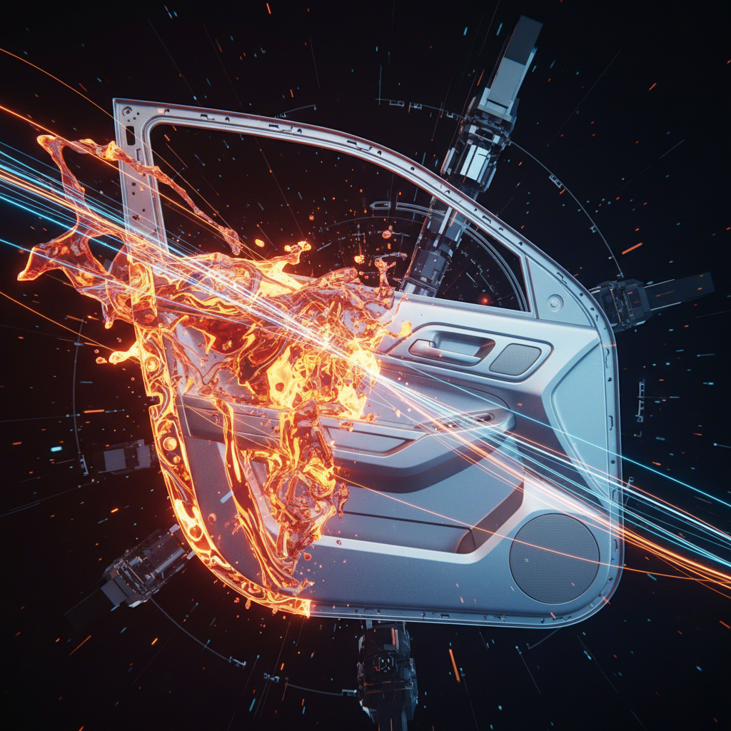 conceptual visualization of the aluminum forming process for an automotive body panel