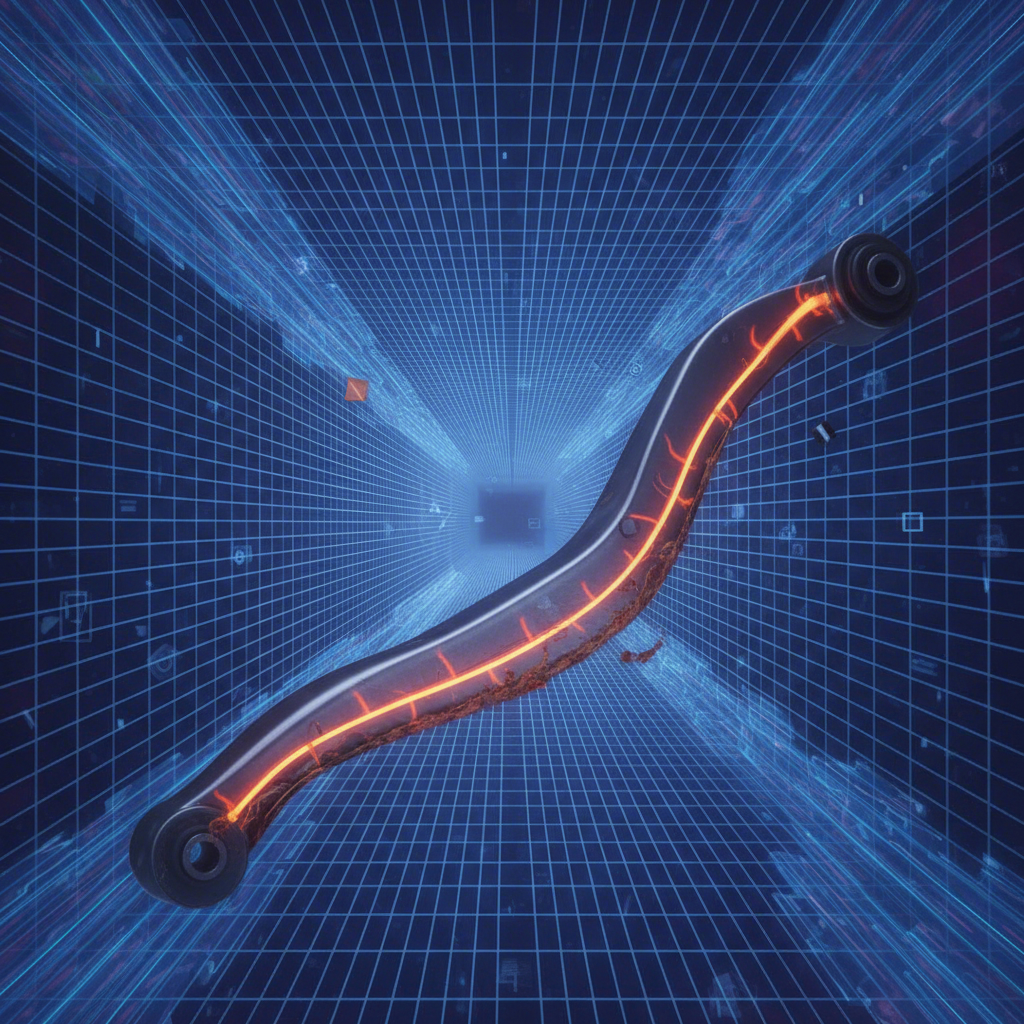 conceptual illustration of stress and corrosion on a stamped steel control arm