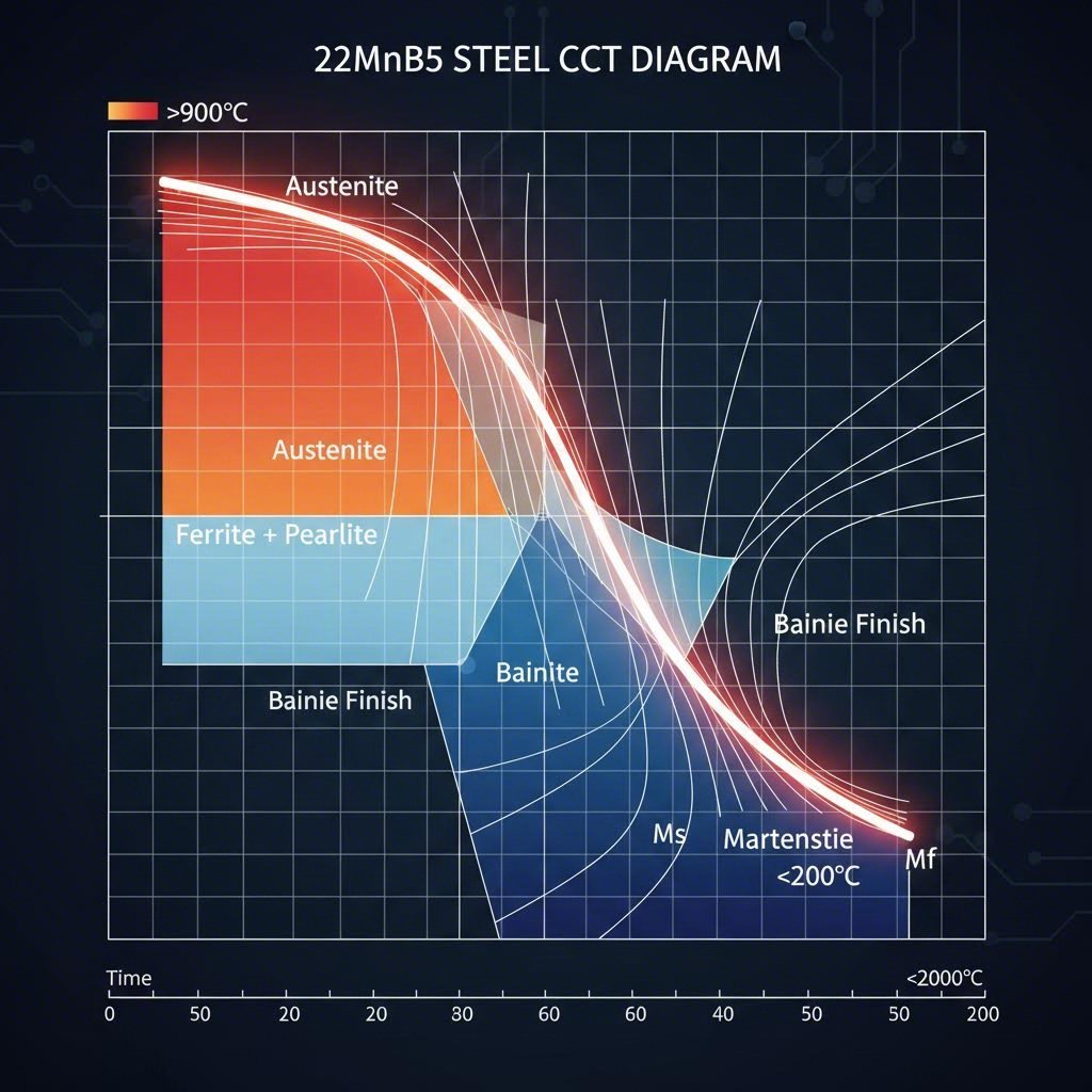 Continuous Cooling Transformation (CCT) diagram showing critical cooling rates for 22MnB5